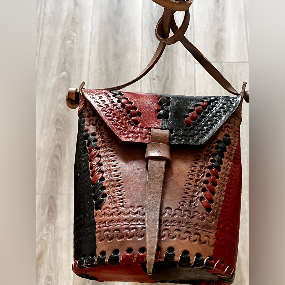 African Artisan Leather Bag - Black and Brown